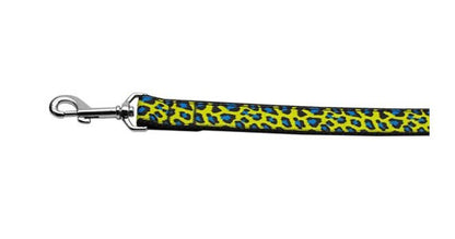 Collar o correa de nailon para perros y gatos, estampado de leopardo azul y amarillo