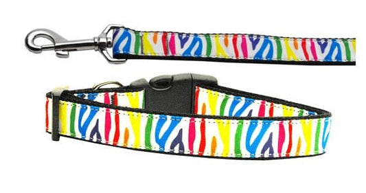 Collar o correa de nailon para perros y gatos, "Zebra Rainbow"