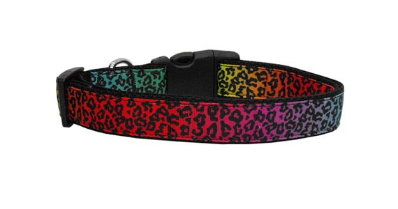 Collar o correa de nailon para perros y gatos, "Leopardo arcoíris"