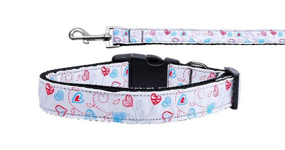 Collar o correa de nailon para perros y gatos, "Patriotic Crazy Hearts"