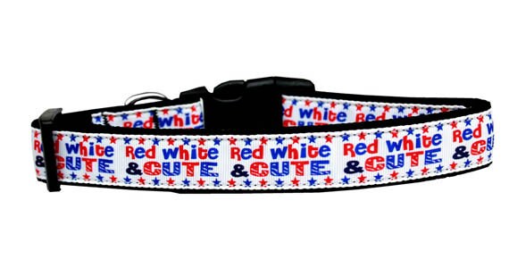 Pet Dog & Cat Nylon Collar or Leash, "Red, White and Cute"