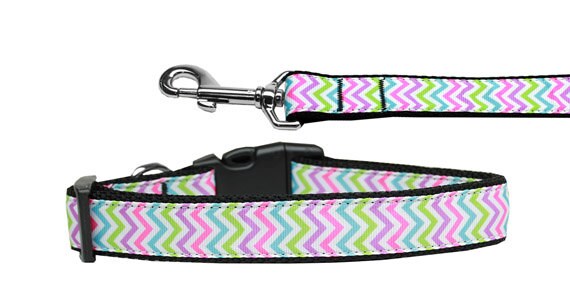 Pet Dog & Cat Nylon Collar or Leash, "Summer Chevron"