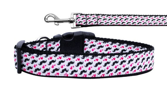 Collar o correa de nailon para perros y gatos, "Moustache Love"