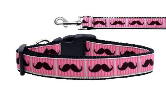 Collar o correa de nailon para perros y gatos, "Bigote de rayas rosadas"