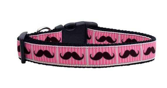 Collar o correa de nailon para perros y gatos, "Bigote de rayas rosadas"