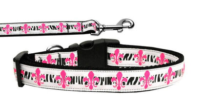 Collar o correa de nailon para perros y gatos, "Flor de lis rosa"