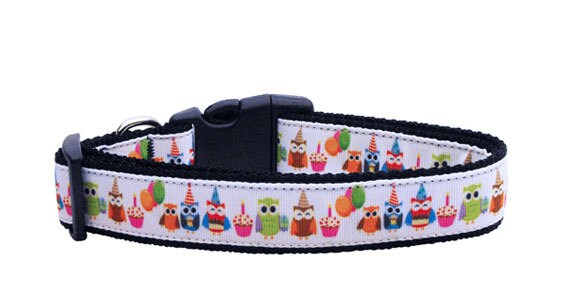 Collar o correa de nailon para perros y gatos, "Party Owls"