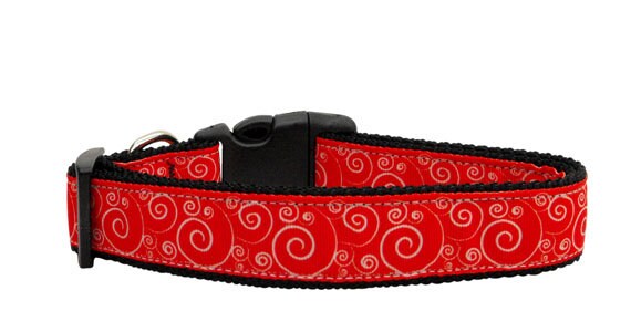 Collar o correa de nailon para perros y gatos, "Red &amp; White Swirly"