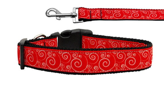 Collar o correa de nailon para perros y gatos, "Red &amp; White Swirly"