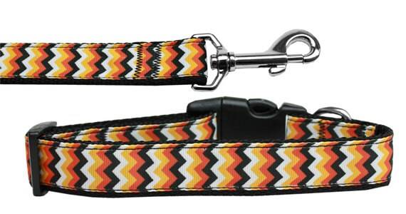 Collar o correa de nailon para perros y gatos de Halloween, "Chevrons de calabaza"