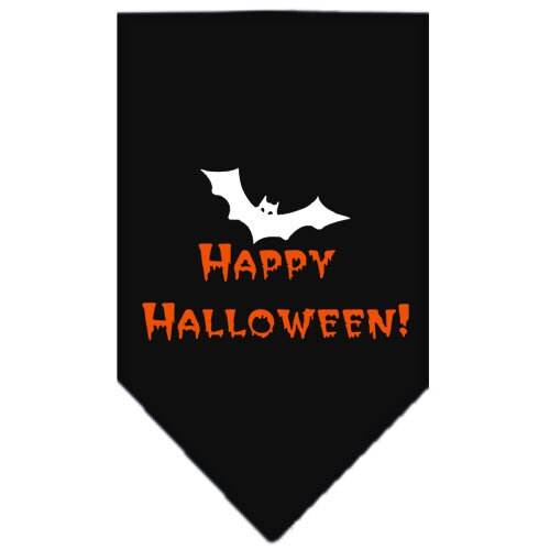 Bandana para perros y mascotas de Halloween serigrafiada con la frase "Feliz Halloween"