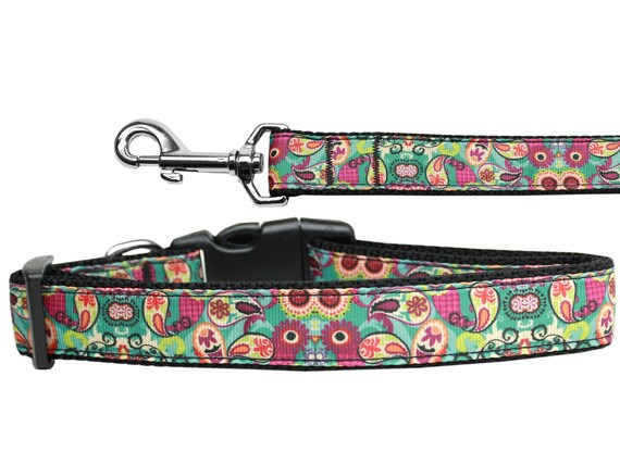 Collar o correa de nailon para perros y gatos, "Turquoise Paisley"