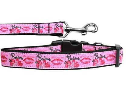 Collar o correa de nailon para perros y gatos, "Believe in Pink"