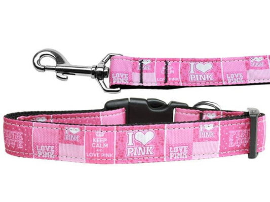 Collar o correa de nailon para perros y gatos, "I Heart Pink"