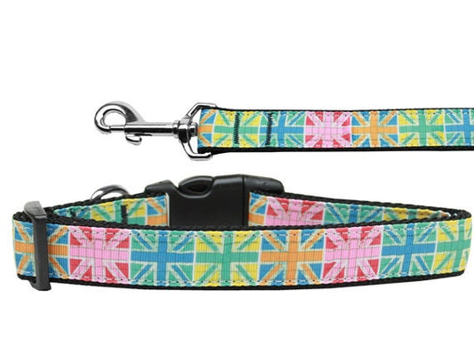 Collar o correa de nailon para perros y gatos, "bandera del Reino Unido multicolor"