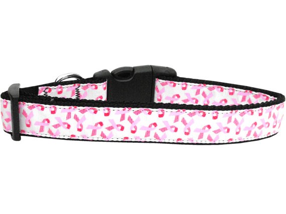 Collar o correa de nailon para perros y gatos, "cintas rosas sobre blanco"