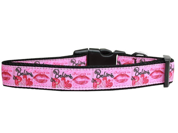 Collar o correa de nailon para perros y gatos, "Believe in Pink"