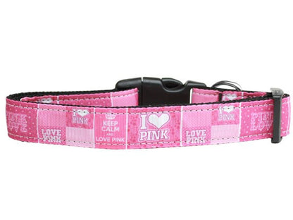 Collar o correa de nailon para perros y gatos, "I Heart Pink"