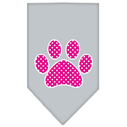 Bandana para mascotas y perros serigrafiada con el texto "Pink Swiss Dot Paw"