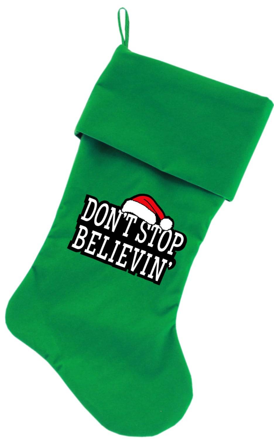 Velvet Christmas Stocking Screen Printed, "Don't Stop Believin"