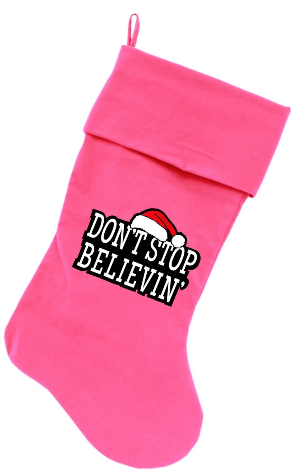 Velvet Christmas Stocking Screen Printed, "Don't Stop Believin"