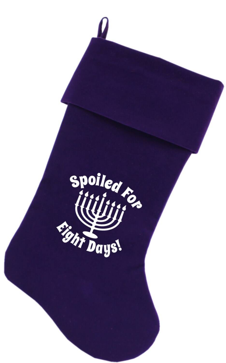 Medias de terciopelo para Hanukkah serigrafiadas con la frase "Mimada durante ocho días"