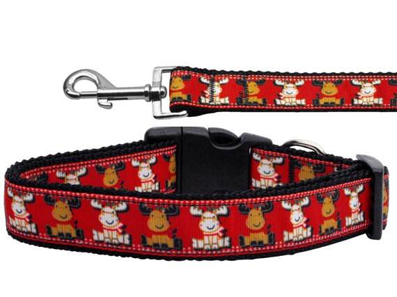 Collar o correa de nailon para perros y gatos con diseño de reno navideño