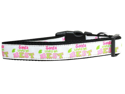 Collar o correa de nailon para perros y gatos con diseño navideño "Santa Loves Me Best"