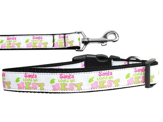 Collar o correa de nailon para perros y gatos con diseño navideño "Santa Loves Me Best"