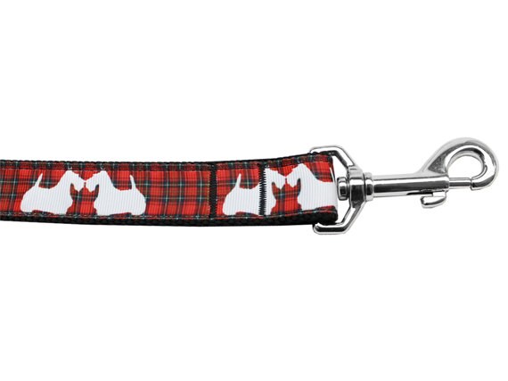 Collar o correa de nailon para perros y gatos, "Red Plaid Scotty Pups"