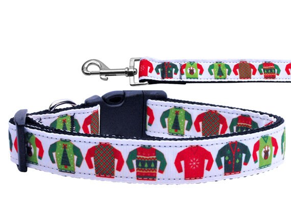 Collar o correa de nailon para perros y gatos de Navidad, "Ugly Sweater"