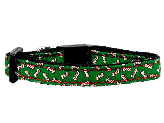 Collar o correa de nailon para perros y gatos de Navidad, "Candy Cane Bones"