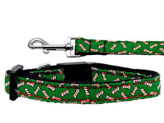 Collar o correa de nailon para perros y gatos de Navidad, "Candy Cane Bones"