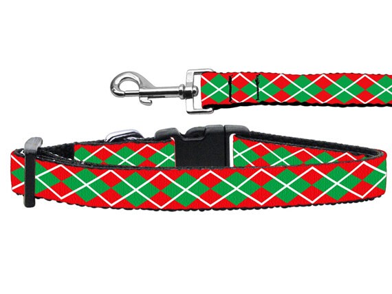 Collares y correas de nailon navideños para mascotas, "Christmas Argyle"