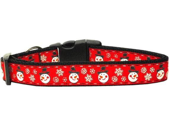 Collar o correa de nailon para perros y gatos con diseño navideño "Muñecos de nieve"