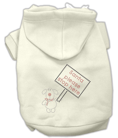 Christmas Pet, Dog & Cat Hoodie Rhinestone, "Santa, Please Stop Here"