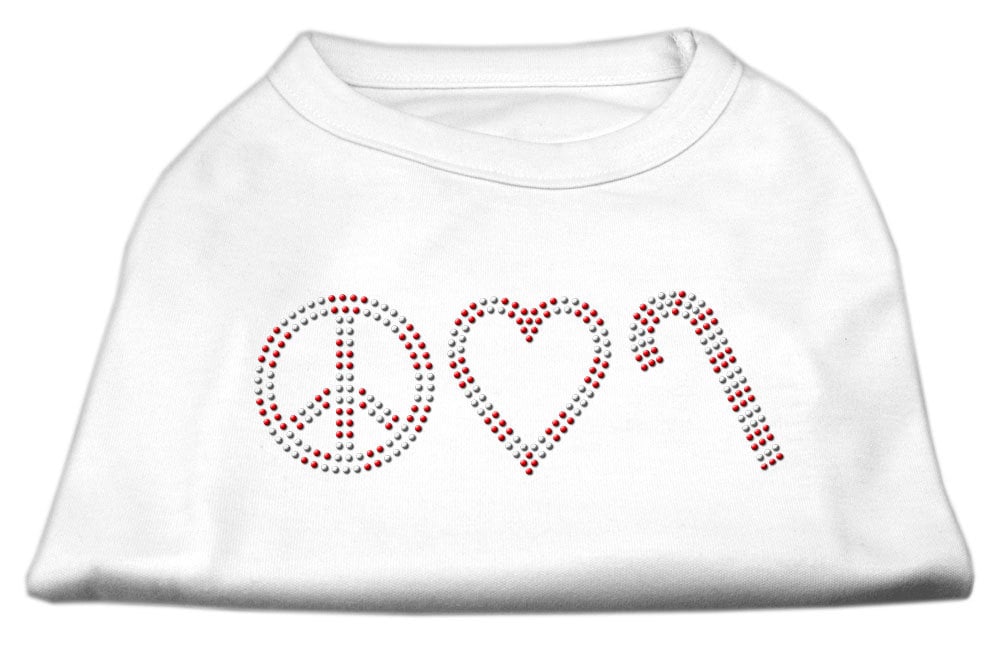 Camisa para perro con tachuelas de diamantes de imitación de Navidad, "Paz, amor y bastones de caramelo"