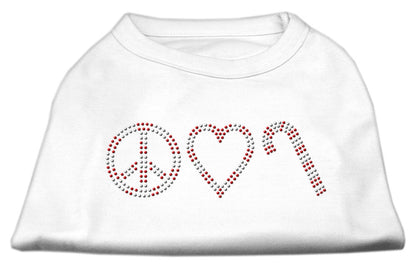 Camisa para perro con tachuelas de diamantes de imitación de Navidad, "Paz, amor y bastones de caramelo"