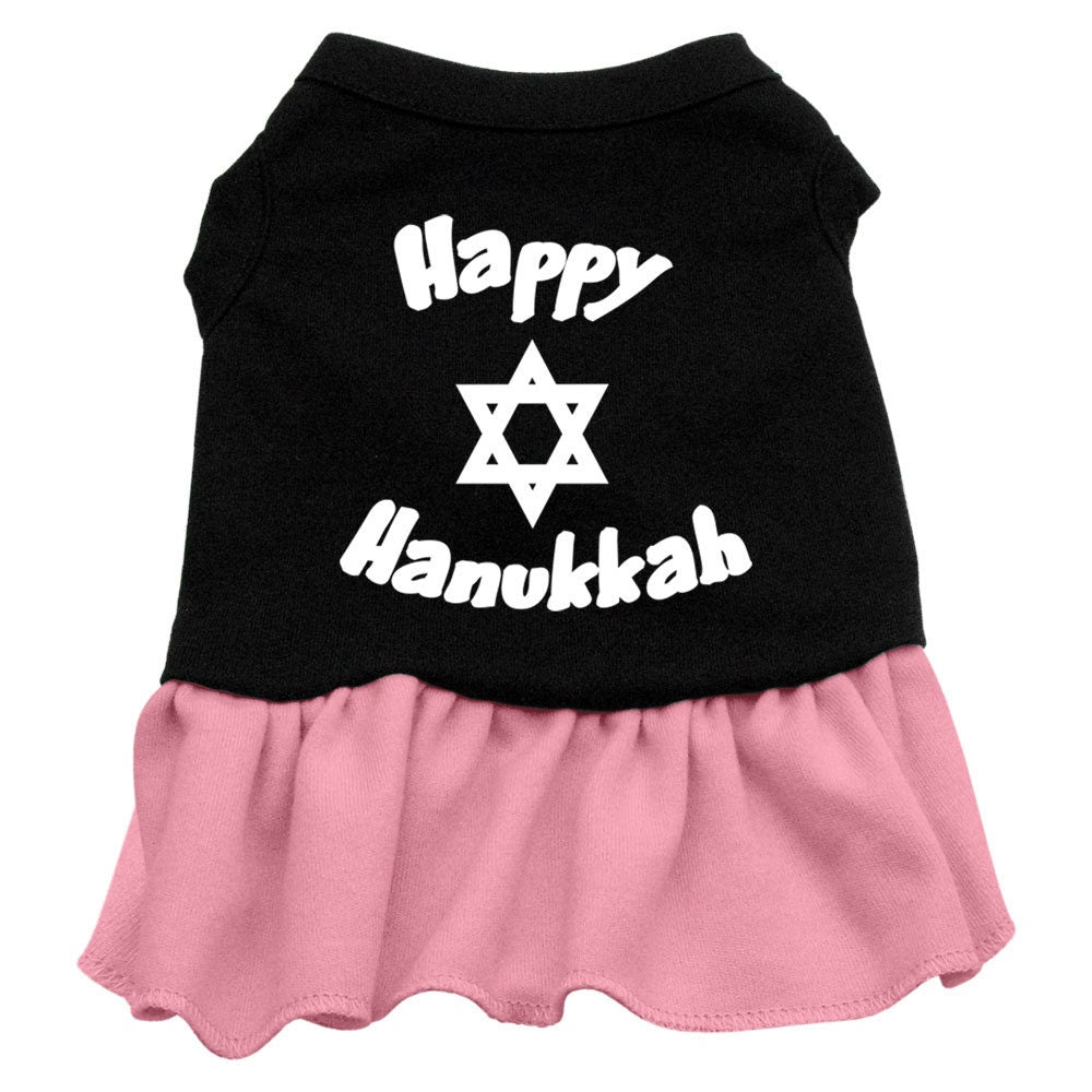 Vestido para perros y gatos de Hanukkah con estampado serigrafiado que dice "Happy Hanukkah"