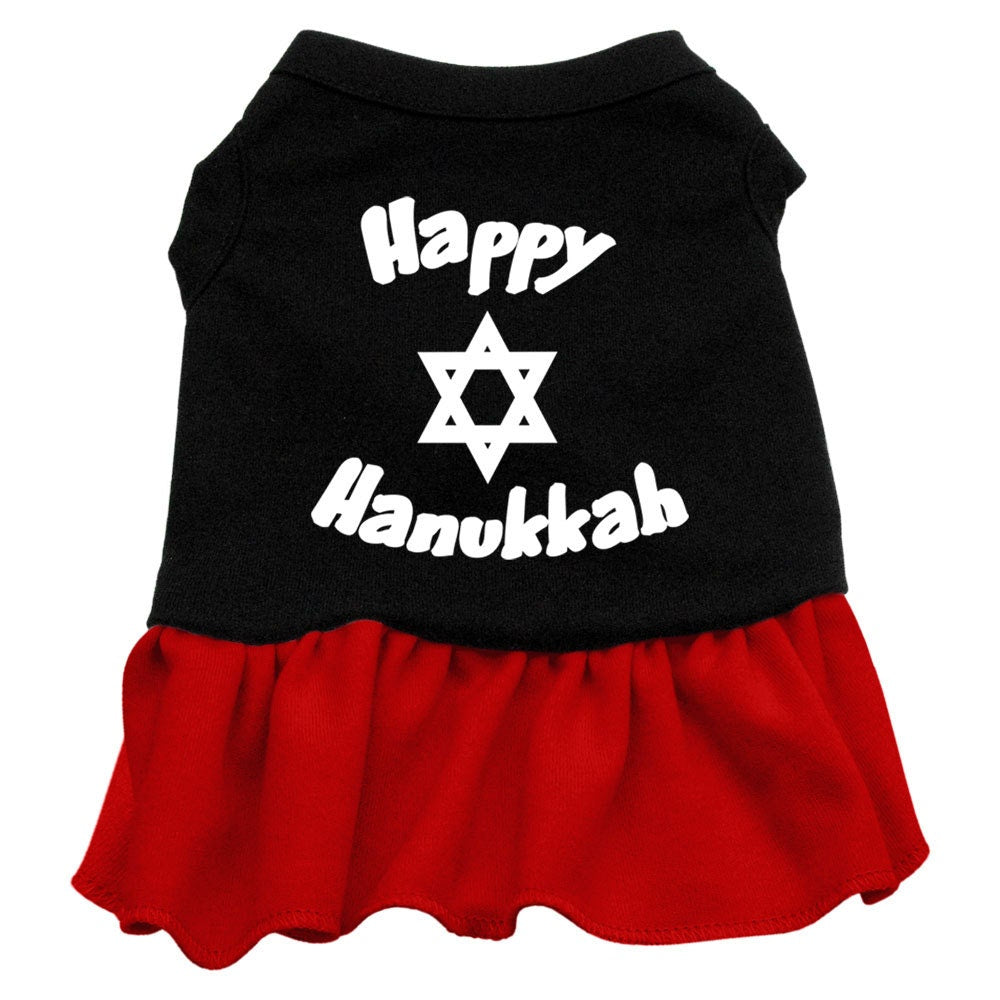 Vestido para perros y gatos de Hanukkah con estampado serigrafiado que dice "Happy Hanukkah"