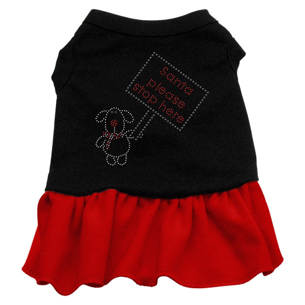 Christmas Pet Dog & Cat Dress Rhinestone, "Santa Please Stop Here"