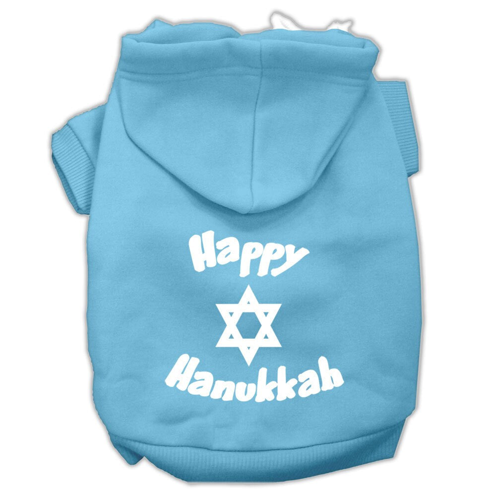 Sudadera con capucha para perros y gatos de Hanukkah serigrafiada con la frase "Happy Hanukkah"