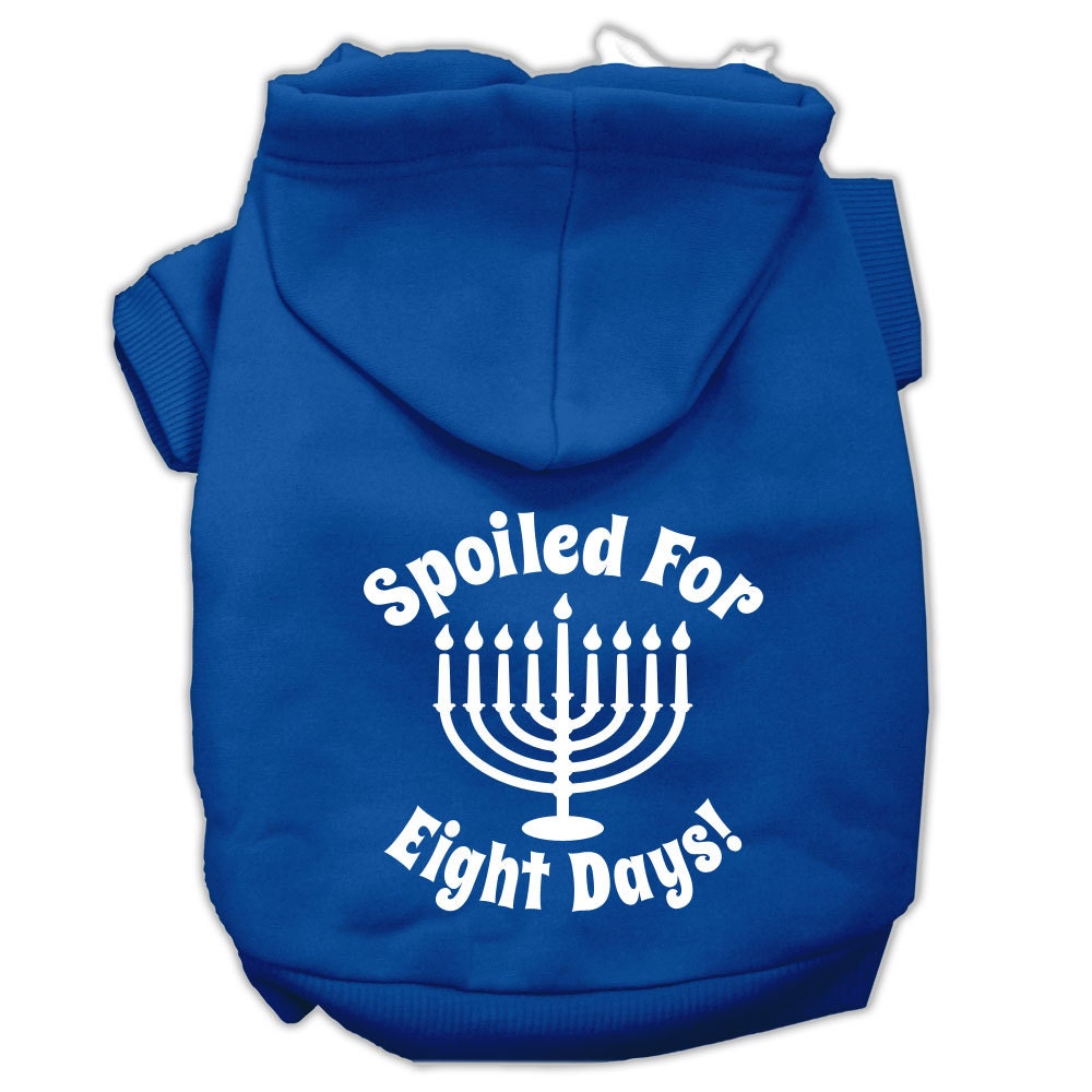 Sudadera con capucha para perros y gatos de Hanukkah con serigrafía que dice "Mimados durante ocho días"