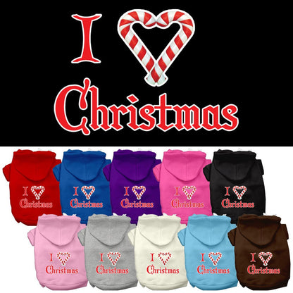 Christmas Pet Dog & Cat Hoodie Screen Printed, "I Heart Christmas"