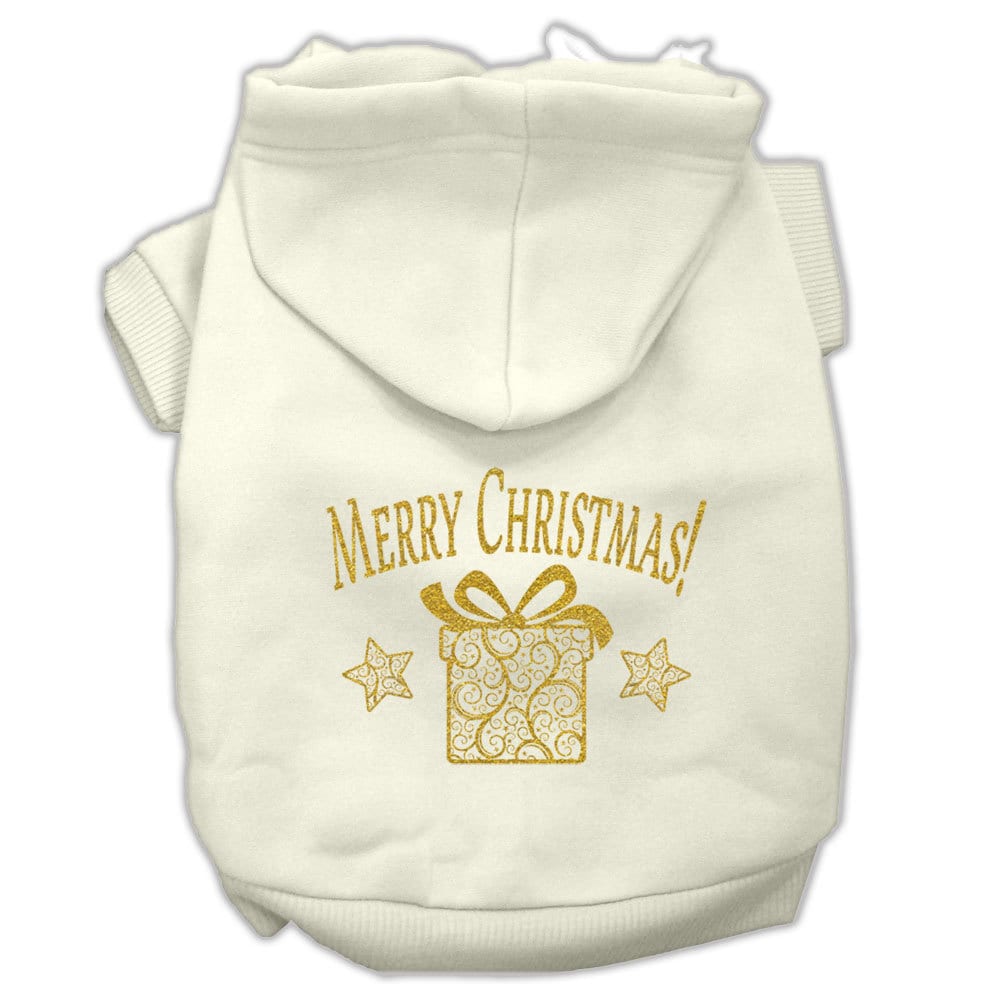 Sudadera con capucha navideña para perros y gatos con serigrafía "Regalo navideño dorado"