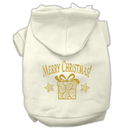 Sudadera con capucha navideña para perros y gatos con serigrafía "Regalo navideño dorado"