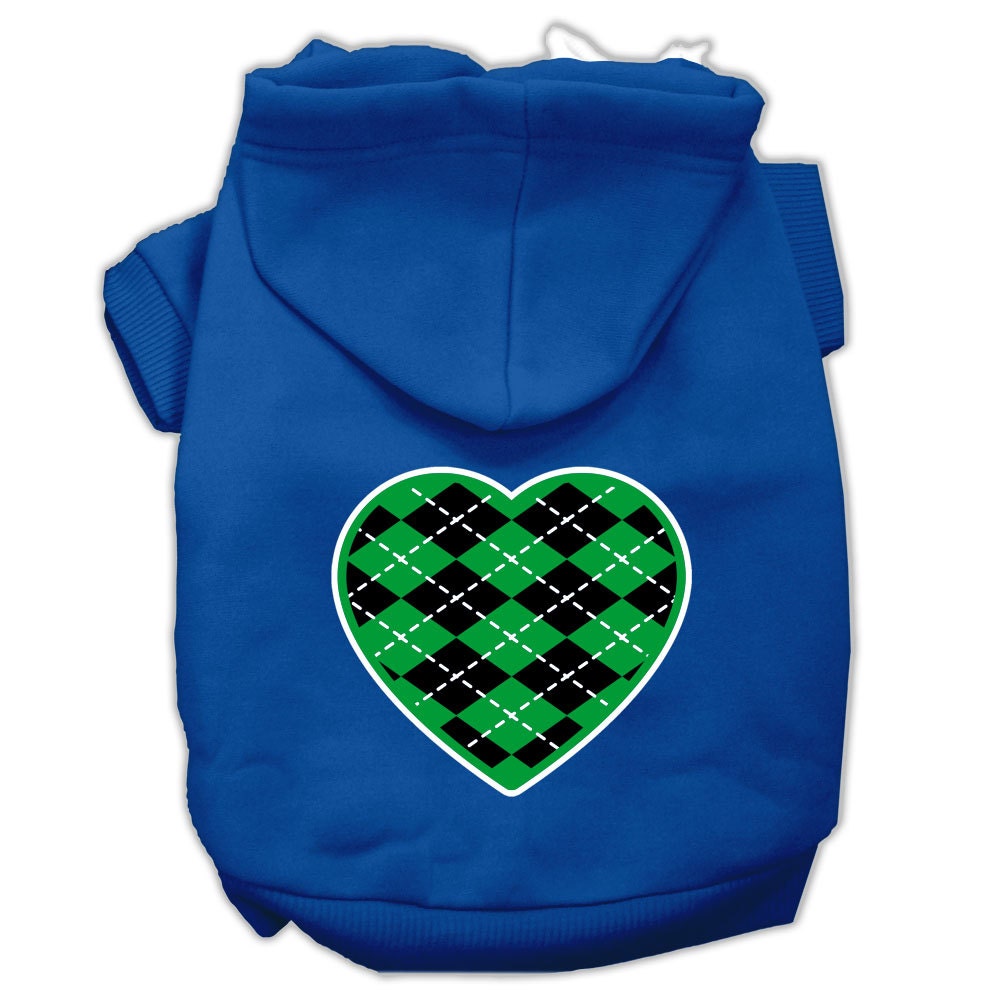 Sudadera con capucha para perros y gatos con estampado serigrafiado "Corazón de rombos verdes"