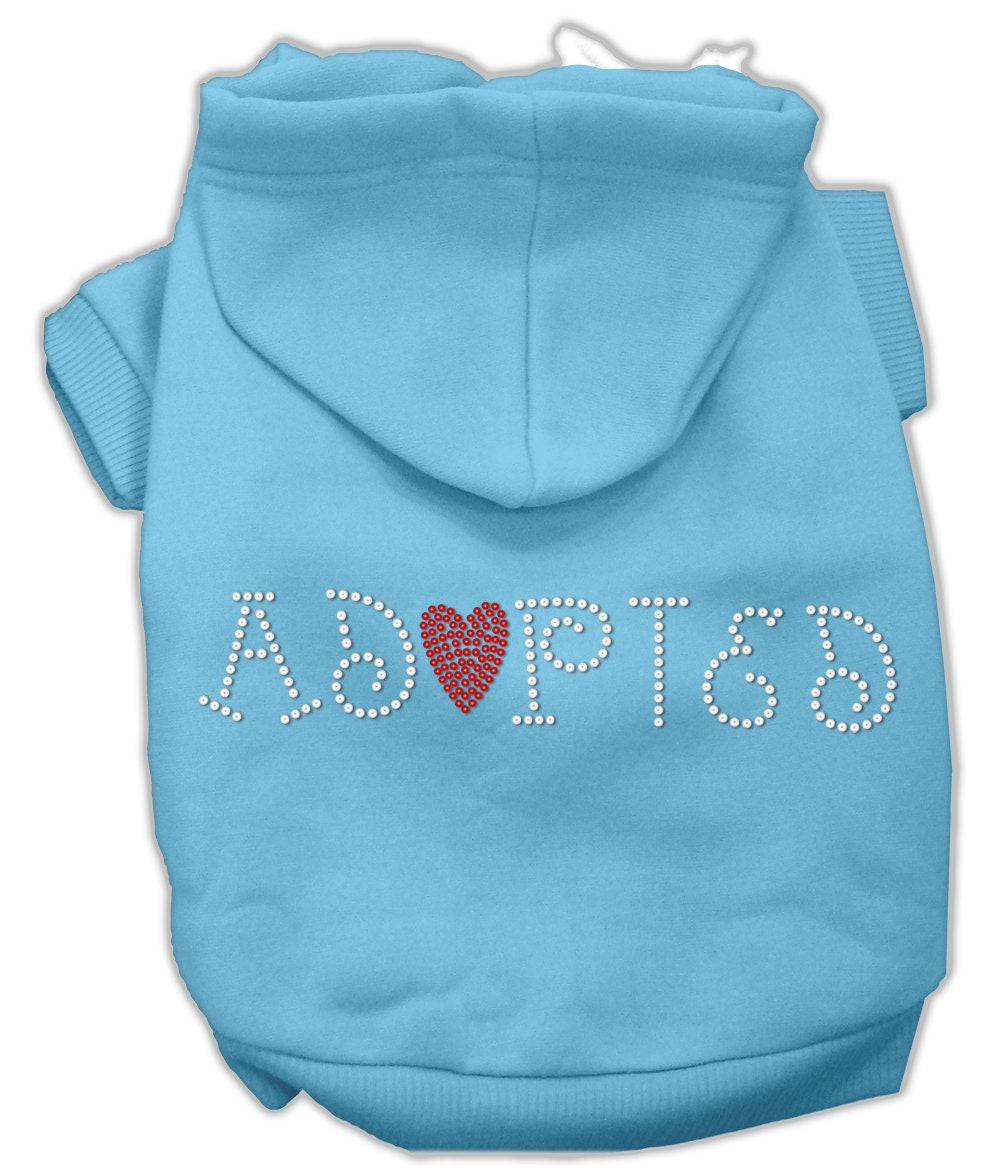 Sudadera con capucha para mascotas, perros y gatos con diamantes de imitación, "Adoptado"