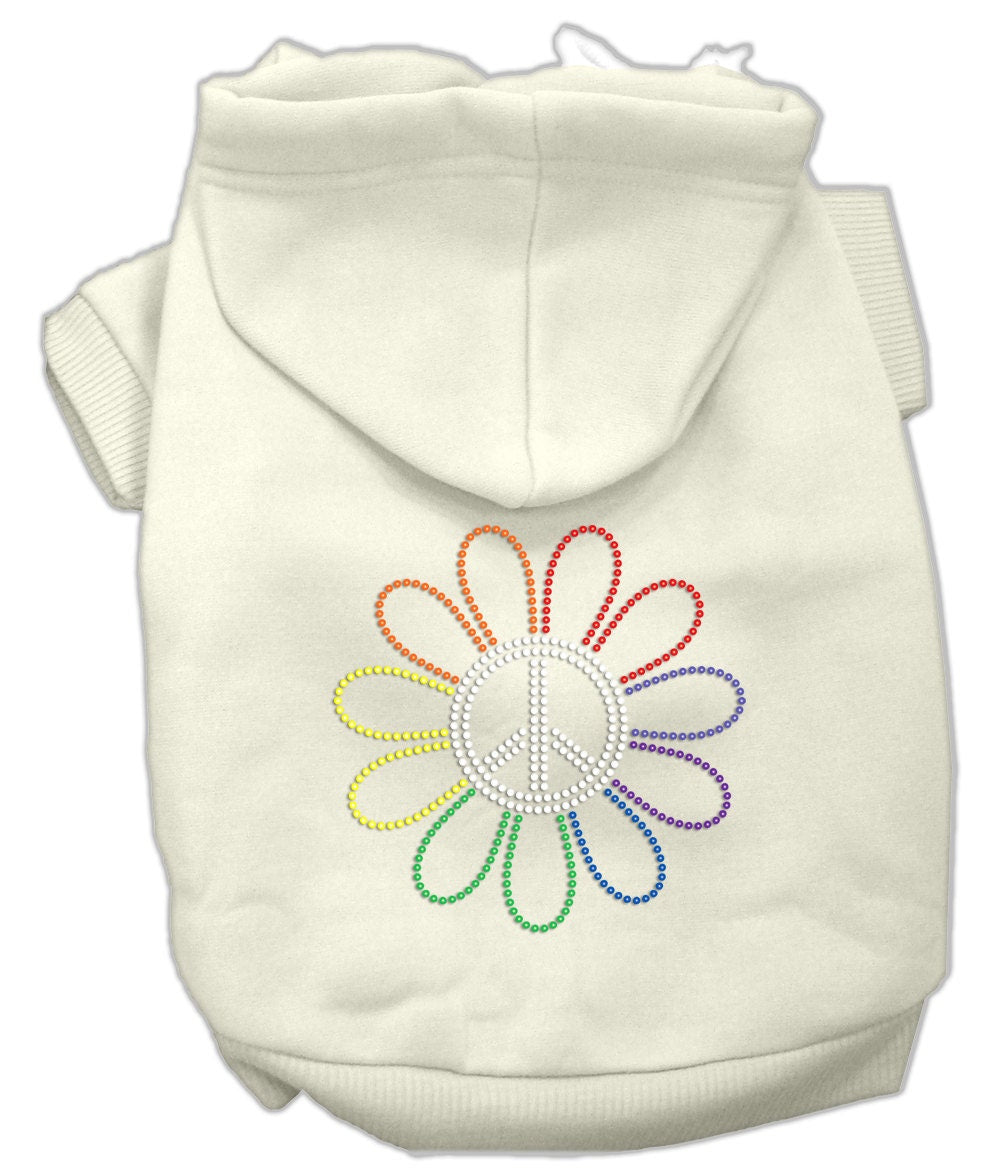 Sudadera con capucha para mascotas, perros y gatos con diamantes de imitación y el símbolo de la paz de la flor del arco iris