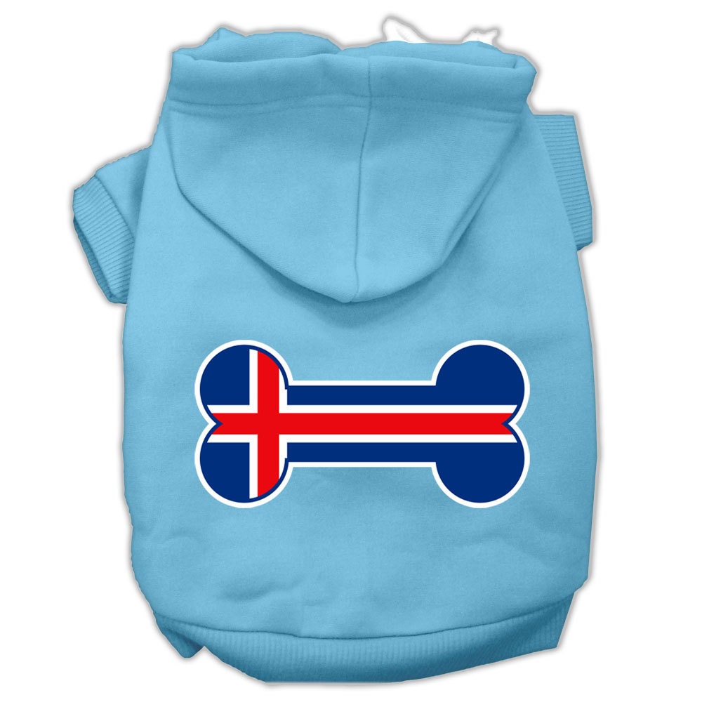 Sudadera con capucha para mascotas, perros y gatos serigrafiada con la bandera de Islandia en forma de hueso